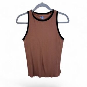 Shebird Fly Free Ribbed Tank Top with Built-in Bra Terracotta Brown Size 6